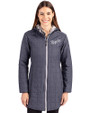 Kansas City Royals Cooperstown Cutter & Buck Rainier PrimaLoft®  Womens Eco Insulated Hooded Long Coat Anthracite Melange Front