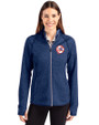 New York Yankees Cooperstown Cutter & Buck Mainsail Full Zip Hooded Womens Jacket Tour Blue Heather Front