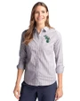 Athletics Cooperstown Cutter & Buck Stretch Oxford Stripe Womens Long Sleeve Dress Shirt Charcoal Front