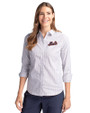 New York Mets Cooperstown Cutter & Buck Stretch Oxford Stripe Womens Long Sleeve Dress Shirt French Blue Front