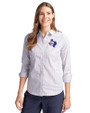 Texas Rangers Cooperstown Cutter & Buck Stretch Oxford Stripe Womens Long Sleeve Dress Shirt French Blue Front