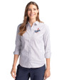 Los Angeles Dodgers Cooperstown Cutter & Buck Stretch Oxford Stripe Womens Long Sleeve Dress Shirt French Blue Front