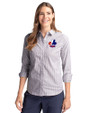Montreal Expos Cooperstown Cutter & Buck Stretch Oxford Stripe Womens Long Sleeve Dress Shirt Charcoal Front