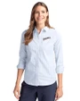 San Diego Padres Cooperstown Cutter & Buck Stretch Oxford Stripe Womens Long Sleeve Dress Shirt Light Blue Front