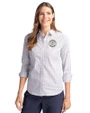 Milwaukee Brewers Cooperstown Cutter & Buck Stretch Oxford Stripe Womens Long Sleeve Dress Shirt French Blue Front