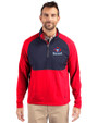 Toronto Blue Jays Cooperstown Cutter & Buck Adapt Eco Knit Hybrid Recycled Mens Quarter Zip Red/Navy Blue Front