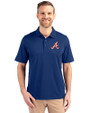 Atlanta Braves Cooperstown Cutter & Buck Forge Stretch Mens Polo Tour Blue Front