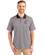 Cincinnati Reds Cooperstown Cutter & Buck Forge Tonal Stripe Stretch Mens Polo Black Front