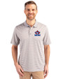 Toronto Blue Jays Cooperstown Cutter & Buck Forge Tonal Stripe Stretch Mens Polo Polished Medium Gray Front