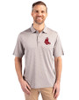 Boston Red Sox Cooperstown Cutter & Buck Forge Pencil Stripe Stretch Mens Polo Polished Medium Gray Front