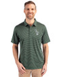 Athletics Cooperstown Cutter & Buck Forge Pencil Stripe Stretch Mens Polo Hunter Green Front