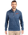 Detroit Tigers Cooperstown Cutter & Buck Traverse Stretch Eco Camo Print Quarter Zip Mens Pullover Navy Blue Front