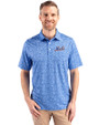 New York Mets Cooperstown Cutter & Buck Pike Constellation Print Stretch Mens Polo Chelan Blue Front