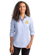 Seattle Mariners Cooperstown Cutter & Buck Stretch Oxford Womens Long Sleeve Dress Shirt Light Blue Front