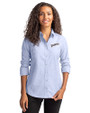 San Diego Padres Cooperstown Cutter & Buck Stretch Oxford Womens Long Sleeve Dress Shirt Light Blue Front
