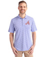 Atlanta Braves Cooperstown Cutter & Buck Virtue Eco Pique Botanical Print Recycled Mens Polo Chelan Blue Front