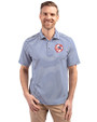 New York Yankees Cooperstown Cutter & Buck Virtue Eco Pique Stripe Recycled Mens Polo Tour Blue Front