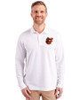 Baltimore Orioles Cooperstown Cutter & Buck Advantage Eco Tri-Blend Pique Mens Long Sleeve Polo White Front
