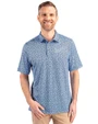 Kansas City Royals Cooperstown Cutter & Buck Pike Magnolia Print Stretch Mens Polo Atlas/Navy Blue Front