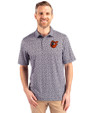Baltimore Orioles Cooperstown Cutter & Buck Pike Magnolia Print Stretch Mens Polo Black/Polished Front
