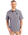 Tampa Bay Rays Cooperstown Cutter & Buck Pike Magnolia Print Stretch Mens Polo Black/Polished Front