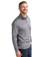 Front Profile of Man posing while wearing an Elemental Grey Cutter & Buck Traverse Stretch Eco Stripe Quarter Zip Mens Pullover