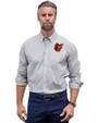 Baltimore Orioles Cooperstown Cutter & Buck Stretch Oxford Stripe Mens Long Sleeve Dress Shirt Charcoal Front