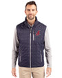 Cleveland Indians Cooperstown Cutter & Buck Rainier PrimaLoft® Mens Big and Tall Eco Insulated Full Zip Puffer Vest Dark Navy/Silver Front