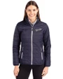 San Diego Padres Cooperstown Cutter & Buck Rainier PrimaLoft®  Womens Eco Insulated Full Zip Puffer Jacket Dark Navy/Silver Front
