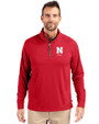 Nebraska Cornhuskers Alumni Cutter & Buck Adapt Eco Knit Stretch Recycled Mens Big and Tall Quarter Zip Pullover Red Front