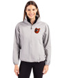 Baltimore Orioles Cooperstown Cutter & Buck Charter Recycled Packable Womens Half Zip Anorak Jacket Polished Medium Gray Front