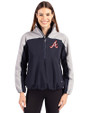 Atlanta Braves Cooperstown Cutter & Buck Charter Eco Recycled Womens Anorak Jacket Navy Blue/Polished Front