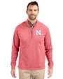 Nebraska Cornhuskers Cutter & Buck Adapt Eco Knit Heather Mens Quarter Zip Pullover Cardinal Red Heather Front