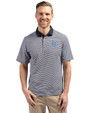 North Carolina Tar Heels Cutter & Buck Virtue Recycled Micro Stripe Featherlight Pique Mens Big & Tall Polo Navy Blue/White Front