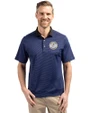 Milwaukee Brewers Cooperstown Cutter & Buck Virtue Recycled Micro Stripe Featherlight Pique Mens Big & Tall Polo Tour Blue/Black Front