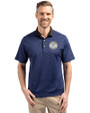 Milwaukee Brewers Cooperstown Cutter & Buck Virtue Eco Pique Micro Stripe Recycled Mens Big & Tall Polo Tour Blue/Black Front