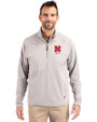 Nebraska Cornhuskers Alumni Cutter & Buck Adapt Eco Knit Hybrid Recycled Mens Quarter Zip Polished Medium Gray Front