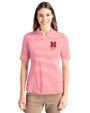 Nebraska Cornhuskers Alumni Cutter & Buck Virtue Eco Pique Stripe Recycled Womens Top Red Front