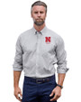 Nebraska Cornhuskers Alumni Cutter & Buck Stretch Oxford Stripe Mens Long Sleeve Dress Shirt Charcoal Front