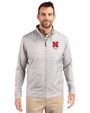 Nebraska Cornhuskers Alumni Cutter & Buck Stealth Hybrid Quilted Mens Full Zip Windbreaker Jacket Polished Medium Gray Front