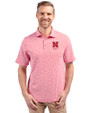 Nebraska Cornhuskers Alumni Cutter & Buck Virtue Eco Pique Botanical Print Recycled Mens Polo Red Front