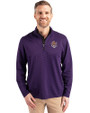 LSU Tigers College Vault Cutter & Buck Virtue Eco Pique Micro Stripe Recycled Mens Quarter Zip College Purple/Black Front