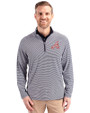 Atlanta Braves Cooperstown Cutter & Buck Virtue Eco Pique Micro Stripe Recycled Mens Quarter Zip Navy Blue/White Front