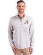 Atlanta Braves Cooperstown Cutter & Buck Virtue Eco Pique Micro Stripe Recycled Mens Quarter Zip Polished/White Front
