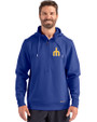 Seattle Mariners Cooperstown Cutter & Buck Roam Epic Versatility Half Zip Recycled Mens Hooded Pullover Tour Blue Front
