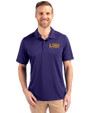 LSU Tigers Alumni Cutter & Buck Prospect Eco Textured Stretch Recycled Mens Short Sleeve Polo College Purple Front
