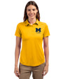 Michigan Wolverines Alumni Cutter & Buck Prospect Eco Textured Stretch Recycled Womens Short Sleeve Polo College Gold Front