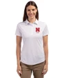 Nebraska Cornhuskers Alumni Cutter & Buck Prospect Eco Textured Stretch Recycled Womens Short Sleeve Polo White Front