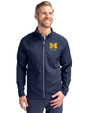 Michigan Wolverines Alumni Cutter & Buck Adapt Eco Knit Hybrid Recycled Mens Full Zip Jacket Navy Blue Front