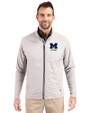 Michigan Wolverines Alumni Cutter & Buck Adapt Recycled Soft Knit Stretch Mens Hybrid Full Zip Jacket Polished Medium Gray Front